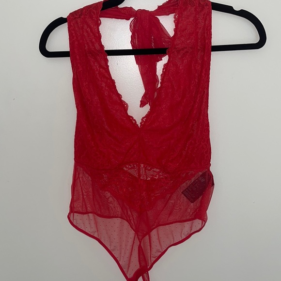 H&M, red lace, halter top, thong bodysuit - Picture 1 of 4